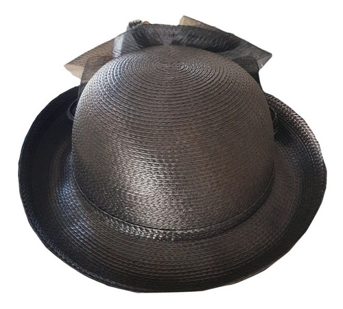Imagen 2 de 2 de Sombrero Mujer Rafia Y Crin Negro, Para Un Evento Especial
