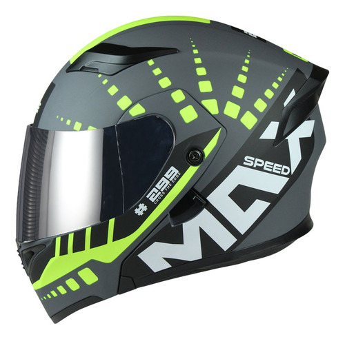 Casco Abatible De Moto Edge Helmets Maxspeed Certificado Dot Color Verde / Gris Tamaño del casco M