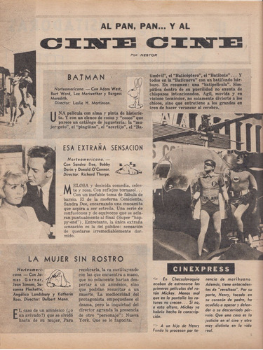 1966 Cine Batman Martinson Adam West Nota Argentina Vintage