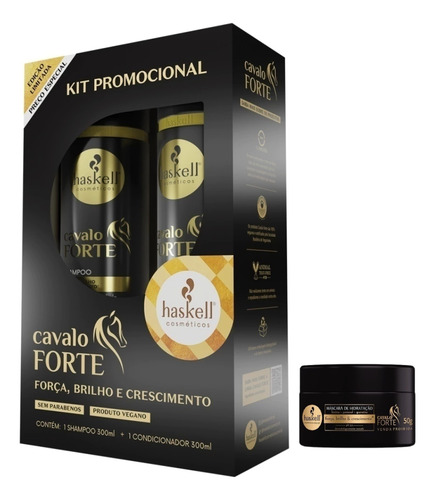 Kit Haskell Cavalo Forte Shampoo Cond 2x300ml + Máscara