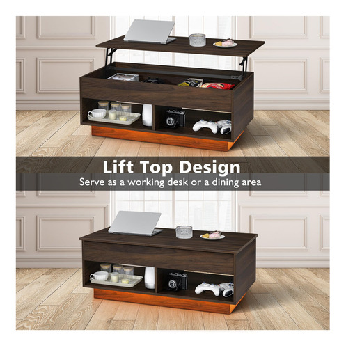 Juego De 2 Mesas Auxiliares Led Elevables Y Soporte Tv 70
