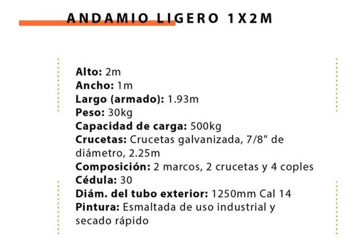 Andamio, Andamio Banquetero Ligero 1x2m.