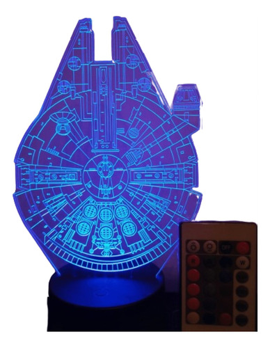 Lampara Led 3d Nave Milenium Falcon Star Wars C/control Remo