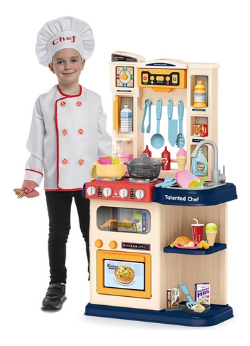 Cocinita Juego Infantil 65pz Chef Luz Sonido Niño Real Azul