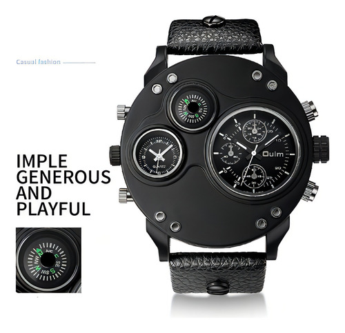 Reloj Impermeable De Cuarzo Oulm Two Time Zone Color Del Fondo Negro