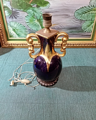 Antigua Lámpara Ánfora En Porcelana Azul Cobalto (Usado)