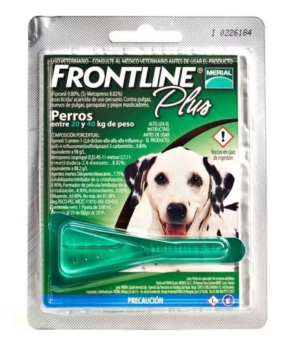 Frontline Plus Pipeta Pulga Y Garrapata Perro De 20 A 40 Kg