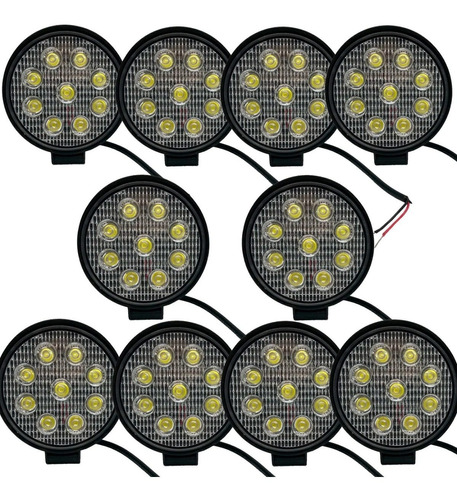 Kit 10 Faros 9 Led Reflector Auto Camioneta Moto 12v 27w