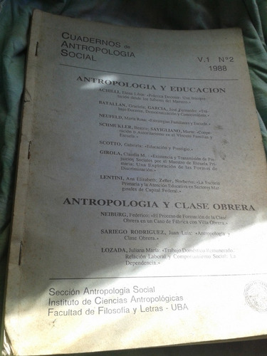 Cuadernos De Antropologia Social Clase Obrera Envios Mdq N 2
