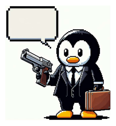 Vinilo 60x60cm Pinguino Con Pistola Pixel Art Maletin