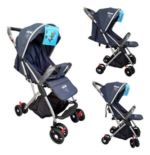 Carriola De Viaje Tipo Maleta Mango Abatible. Noni Is-555 R. Color Azul Marino Chasis Plateado