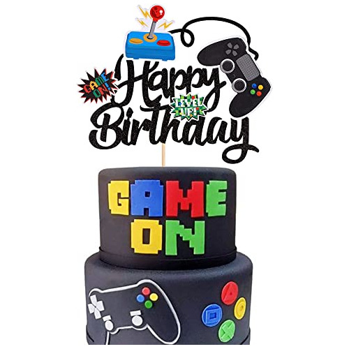 1 Pcs Video Game Happy Birthday Cake Topper Glitter Video Ga