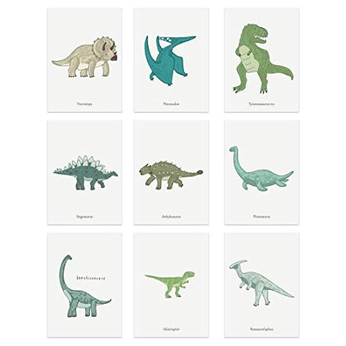 Juego De 9 Carteles De Dinosaurios A4 Gran Conjunto Ent...
