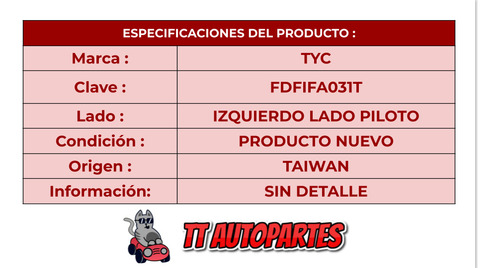 Faro Fiesta 2003-03-2004-04-2005-05-2006-06-2007-07 Tyc Ore