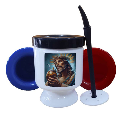 Mate Plastico Jesus Tomando Mate Venecitas Arte Yerba