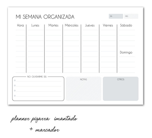 Planner  Semanal Escolar Empresarial Imantado Con Marcador