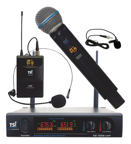 Microfone Bastão Headset Lapela Uhf 96 Canais 1200 Cli - Tsi