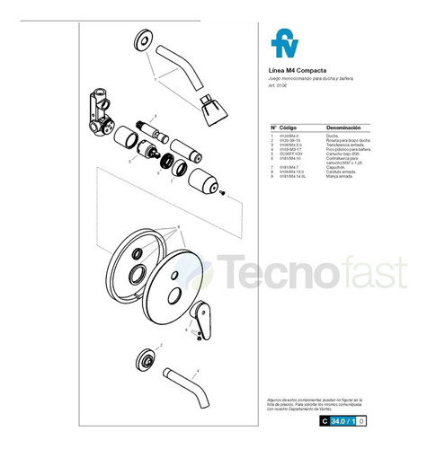 Imagen 5 de 7 de Griferia Ducha Con Transferencia Fv Compacta 0106/m4 Cromo