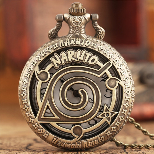 Relógio Bolso Naruto Hokage Uzumaki Vila Folha Bronze