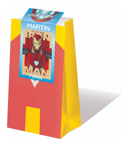 Bolsa Cumpleaños Iron Man Personalizada Sticker Cierra X10