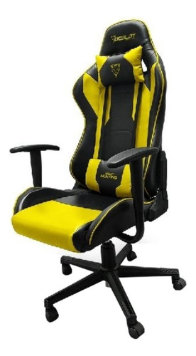 Silla de escritorio Ocelot OGS-02 gamer ergonómica  negra y amarilla con tapizado de cuero sintético