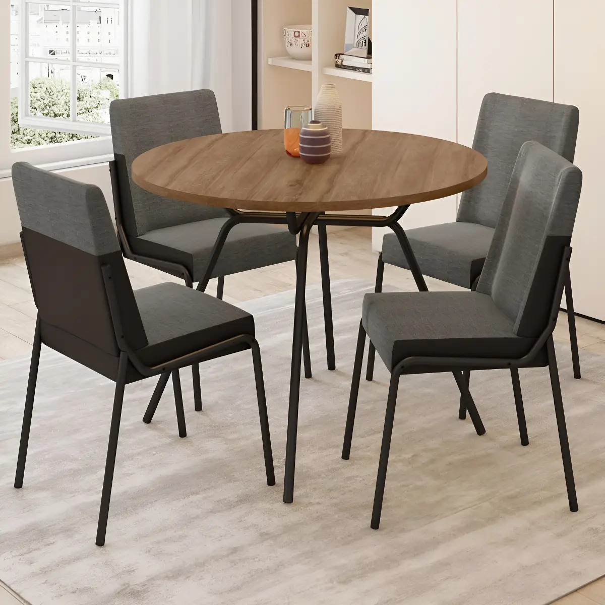 Conjunto Sala Jantar 4 Cadeiras Verona Carraro Freijó Preto