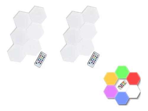 Set De 12 Luces Hexagonales Led Rgb + Control Hogar