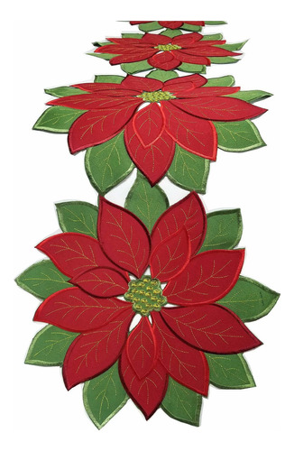 Holiday Christmas Applique Poinsettia Rojo Verde Bord