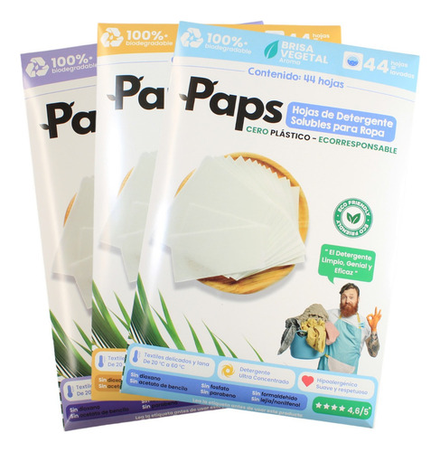 3pack Paps Detergente para ropa soluble 3 Fragancias 132ct