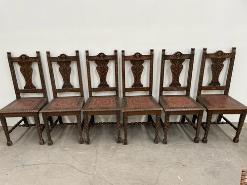 Comedor De Madera Antiguo, Labrado 6 Sillas 