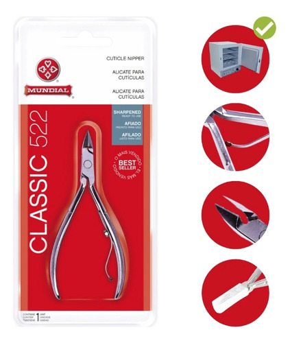 Mundial Classic 522 alicate de cuticula profissional prateado