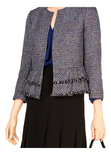 Nine West Jewel Neck Tweed Kiss Frnt Jkt Con Detalle De Vol.