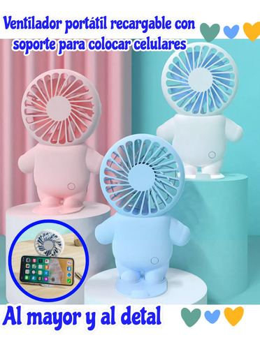 Mini Ventilador Recargable Con Soporte Para Teléfono 