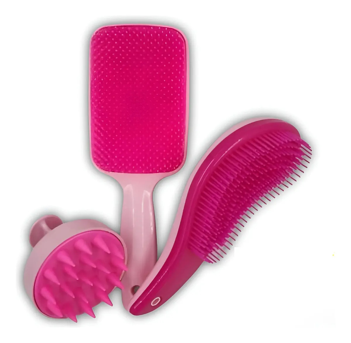 Kit Escovas Trio Raquete Flex, Escova Mágica E Escova Massag Cor Rosa Bebê/Pink
