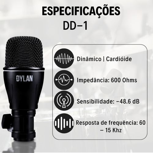 Kit De Microfone Para Bateria 7 Peças Dylan Dd-7 + Hard Case