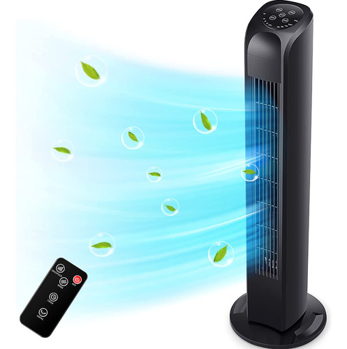 Ventilador De Torre Oscilante Eléctrico Con Control Remoto Negro