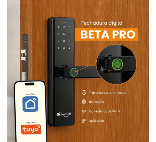 Kuanttum Fechadura Digital Kuanttum Beta Pro Wi-Fi para Porta Com Bio