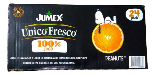 Jugo De Naranja Único Fresco Sin Pulpa Jumex 24 Pz De 200ml