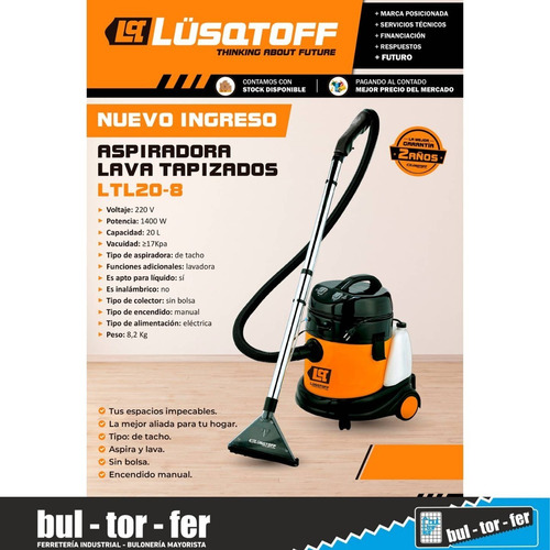Imagen 4 de 7 de Aspiradora Lavatapizado Lusqtoff 20lts 1400w Polvo/liquido