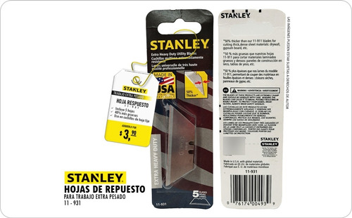 Repuesto Cuchilla Exacto Hoja Fija Stanley 11-931 5 Hojas