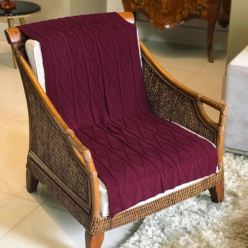 Peseira Manta Decoração Sala Cama Queen Sofá 230cm X 60cm Cor Marsala Desenho Shima