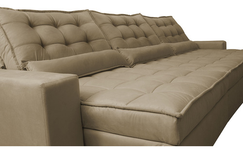 Sofá Retrátil e Reclinável 4,12m com Molas Ensacadas Cama Inbox Gold Tecido Suede Velusoft Castor