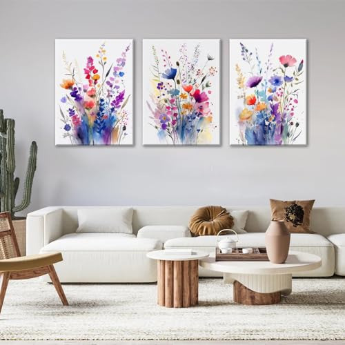 3 Piezas De Imágenes Enmarcadas De Flores En Lienzo. Impresi