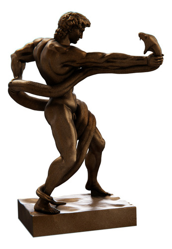 Estátua Atleta Lutando Contra Píton - Estatueta Frederic Cor Cor Cobre Antigo