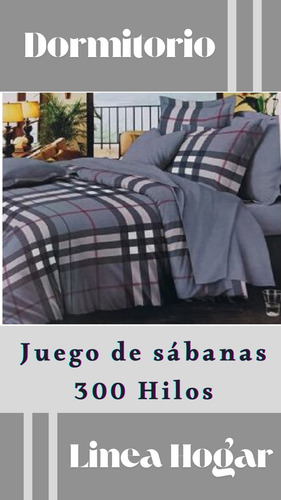 Sabanas 1 1/2 Blanco Fortín 300 Hilos Linea Hogar-premium Gris-blanco.negro Diseño 1