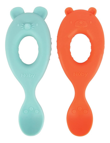 Nuby 2-pack Silicone Easy Grip Animal Character Spoons - 6+ 