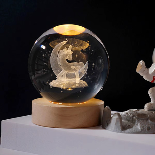 Esfera De Cristal 3d Mini Lámpara Luz Led Para Dormitorio