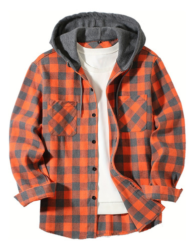Camisa De Abrigo Y Camisa A Cuadros Con Capucha Para Hombre