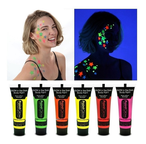 Imagen 2 de 6 de 6 Tubos Pintura Neón Colores Variados Glow Brilla Oscuridad