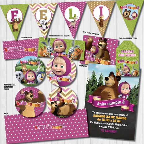 Kit Imprimible Candy Bar Masha Y El Oso Personalizado